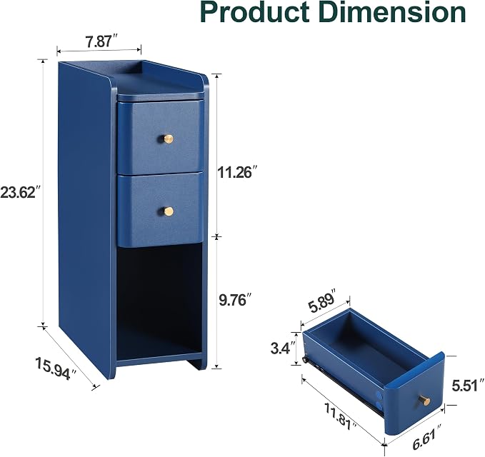 Narrow Nightstand Set of 2, Wooden Small 2 Drawer Nightstand, Slim Side End - Image 2