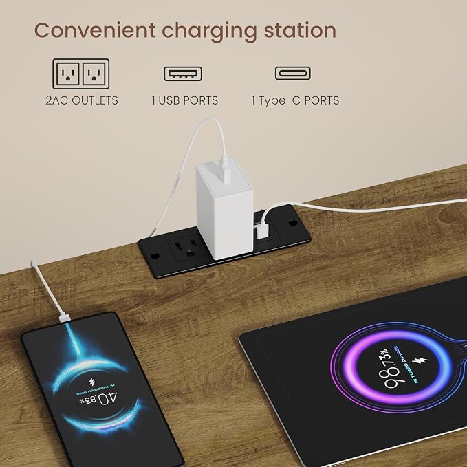 Farmhouse Nightstand with Charging Station and Hidden Drawer, Night Stand - Image 6