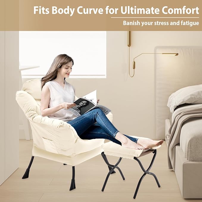 Youtanic Lazy Chair with Folding Ottoman, Accent Chair Velvet Upholstered with - Image 5
