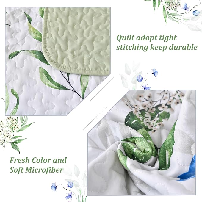 Anibedding Green Quilt Set King Size, 3 Pieces Floral Botanical Bedspread | - Image 5