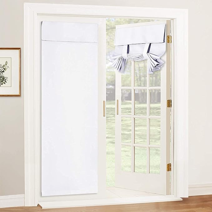 RYB HOME French Door Curtain, No Drill, W26 x L69, Pure White, 1 Panel | Self by RYBHOME