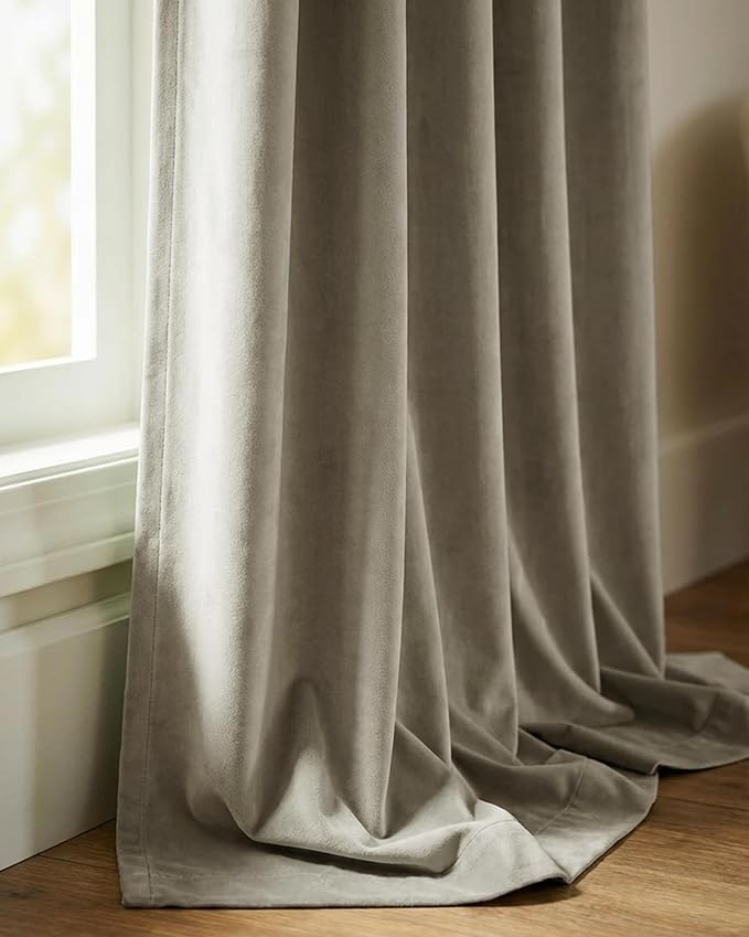 Taupe Thermal Insulated Curtains 90 inches Back Tab, 2 Panels | Heavy Soft - Image 9