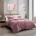 RECYCO Channel Box Stitch Velvet Quilt Set, Twin Size, Dusty Mauve Pink | Ultra by RECYCOHOMECOLLECTION