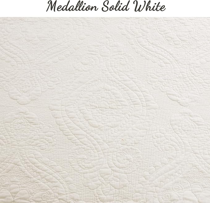 Cozy Line Home Fashions Ivory Cotton Quilt Set – 3-Piece Quilted Damask - Image 3