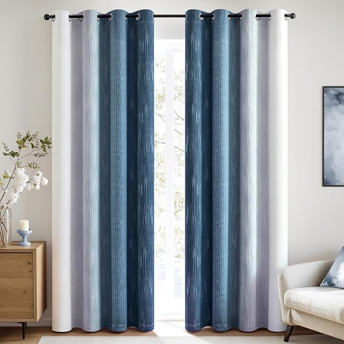 MIULEE Royal Blue and Greyish White Ombre Blackout Curtains 52Wx72L | Full Room - Image 3
