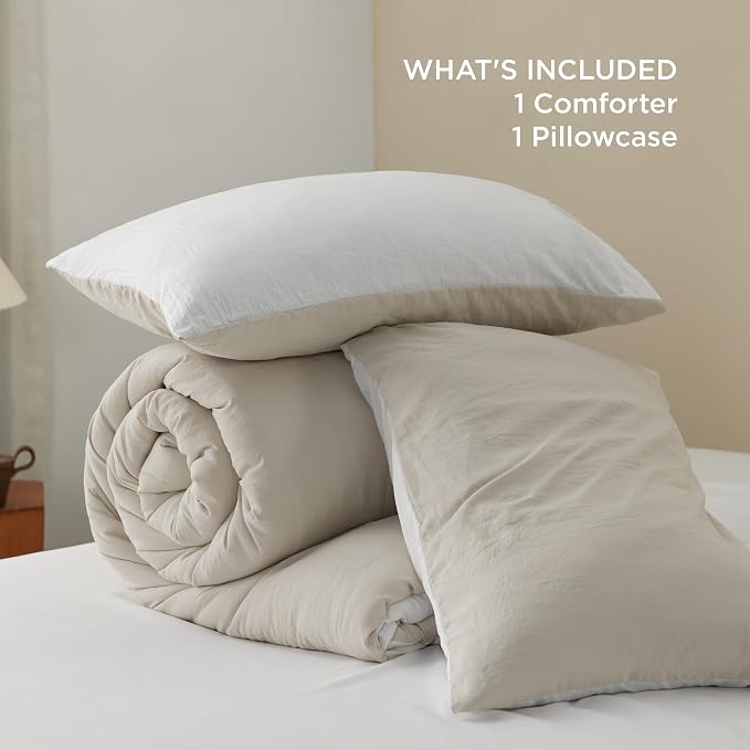 Bedsure Twin/Twin XL Comforter Set, Khaki Beige Soft Prewashed Bedding - Image 6