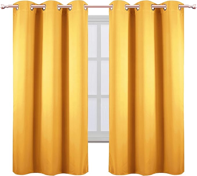 Yellow Blackout Curtains 34 x 63 Inch Length/Set of 2 Curtain Panels/Thermal - Image 2