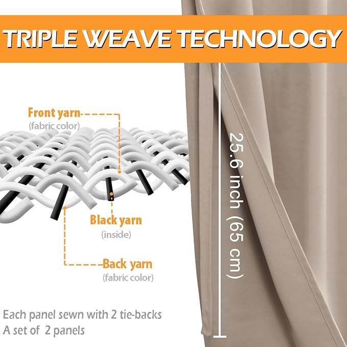 RV Blackout Curtains for Bedroom 52 x 36 Inches Long Camel 2 Panels | Thermal - Image 4