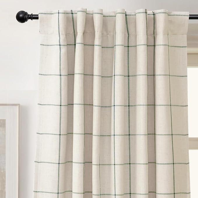 DriftAway 100% Blackout Plaid Linen Curtains W52xL90 Loden Green | 100% Blackout - Image 8