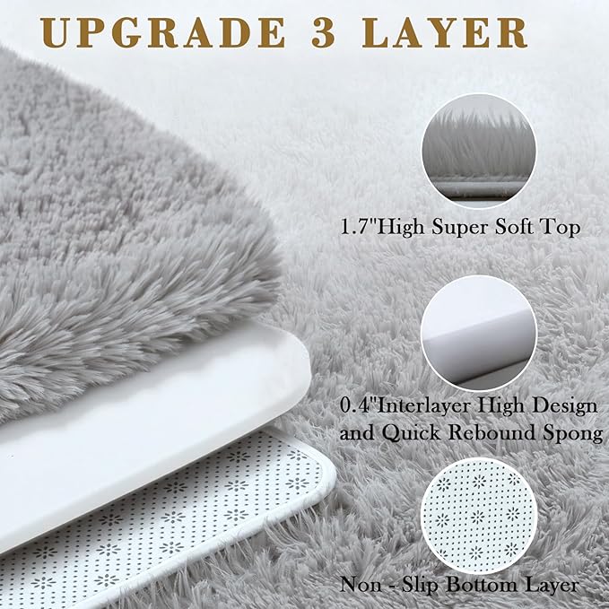 6x9 Shag Area Rug for Living Room, Light Grey Soft Plush Fluffy Carpet | - Image 4
