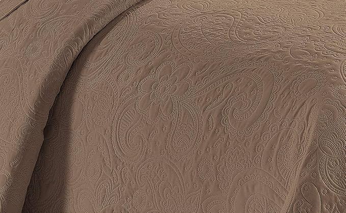 Linen Plus Embossed Coverlet Bedspread Set Oversized Solid Taupe - Image 2