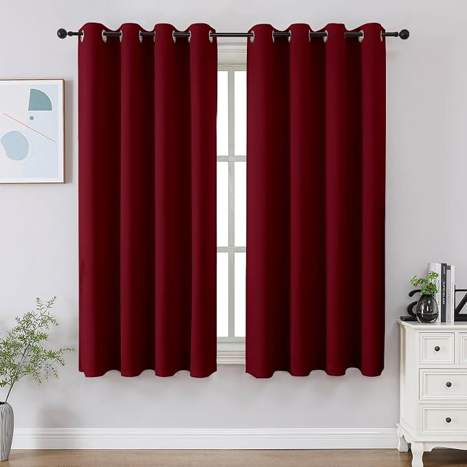 CUCRAF Burgundy Red Blackout Curtains 45 inch Length 2 Panels Set, Room by CUCRAF