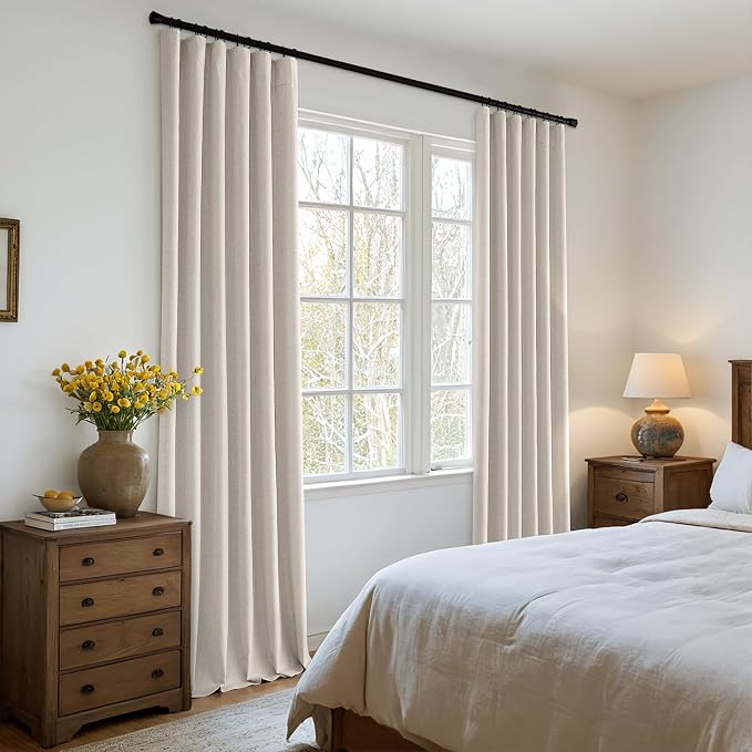 MIULEE 100% Blackout Back Tab Pleat Linen Curtains 50" Wx120 L, Thick Faux Linen - Image 2