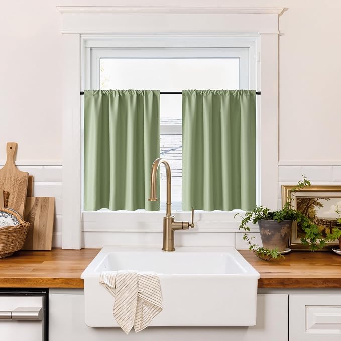 RYB HOME 100% Blackout Bathroom Curtains Over Sink 30 inches Long | Heat UV by RYBHOME