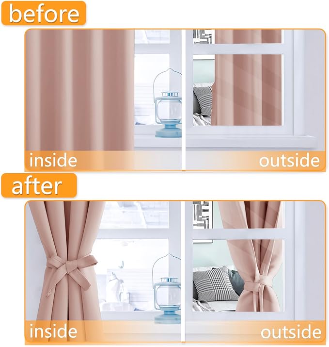 Blackout Curtains for Bedroom, 60 x 63 Inches Length Blush 2 Panels | Thermal - Image 4