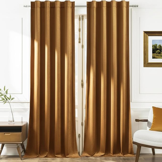 Timeper Gold Brown Velvet Curtains W42 x L96 inches 2 Panels, Light Blocking by Timeper