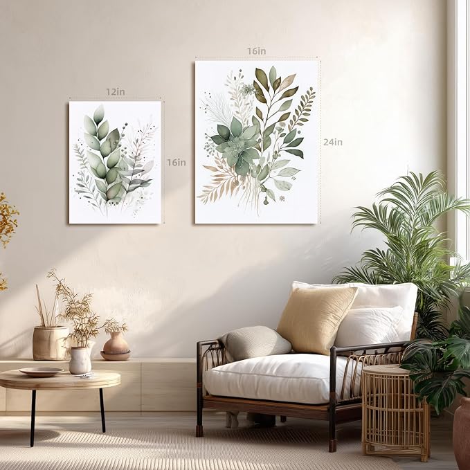 LLEEMPI Framed Sage Green Botanical Wall Art Set of 3, 16x24 Inch Prints | - Image 4