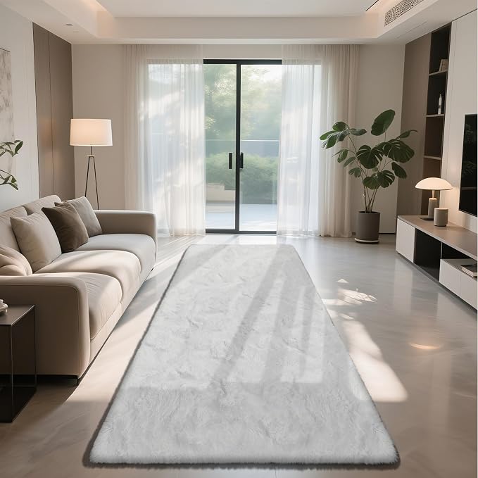 White 3x7 Area Rugs for Bedroom, Fluffy Shag Rug Small Rug Bedroom Carpet | - Image 2