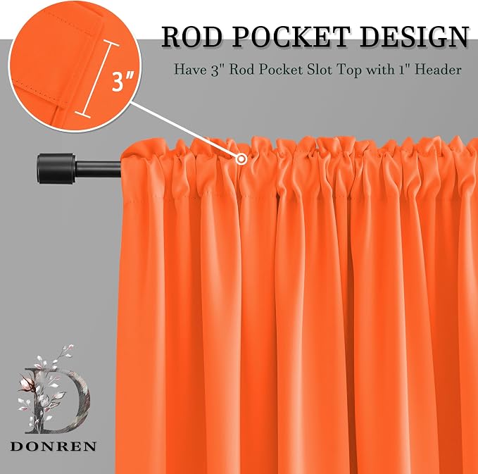 Vibrant Orange Blackout Curtains 84 Inch Length, Pumpkin Hallowmas Day Home - Image 3