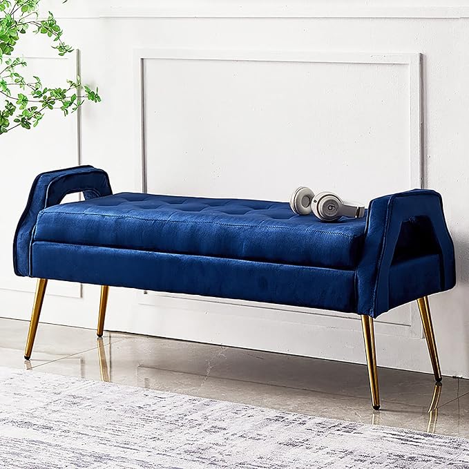 Luxurious End of Bed with den Legs, Bedroom Velvet Upholstered Seat, Comfy by Unknown