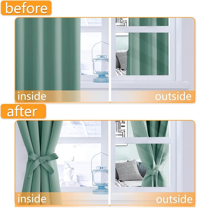 Blackout Curtains for Bedroom, Sage Green, 52 x 54 Inch, 2 Panels | Thermal - Image 4