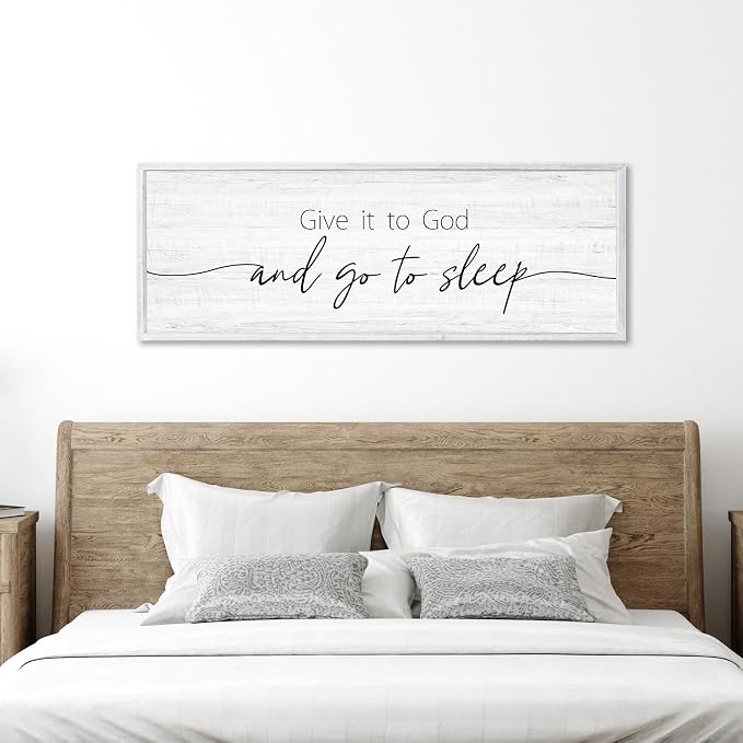 Give It to God and Go to Sleep Sign Framed Large 41''×15'' Above Bed Wall Decor - Image 7