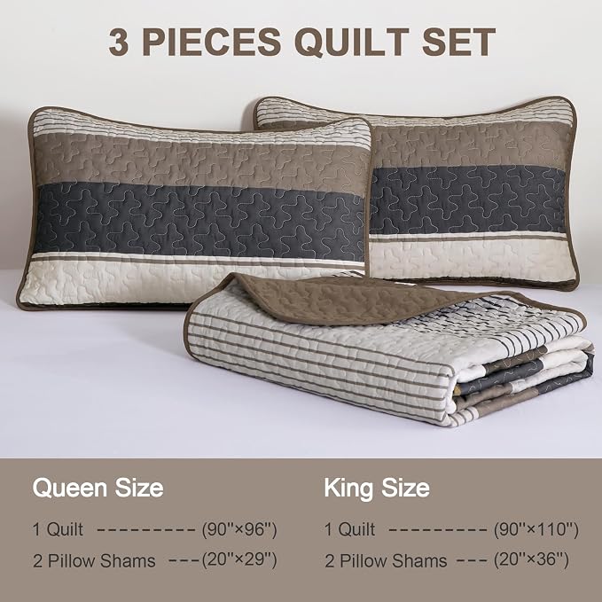 Dinjoy Queen Boho Striped Quilt Set, Balck White Lightweight Bedspread | Soft - Image 7
