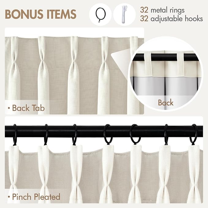 MIULEE Pinch Pleated 100% Blackout Curtain 40"x102" Beige White 4 Panel Set | - Image 9