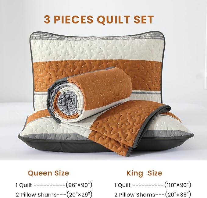 Dinjoy King Boho Striped Quilt Set, Breathable All-Season, 3-Piece Set Fits - Image 7
