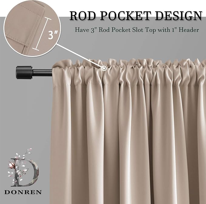 Warm Taupe Living Room Curtain Panels, Energy Saving Thermal Insulated Room - Image 3