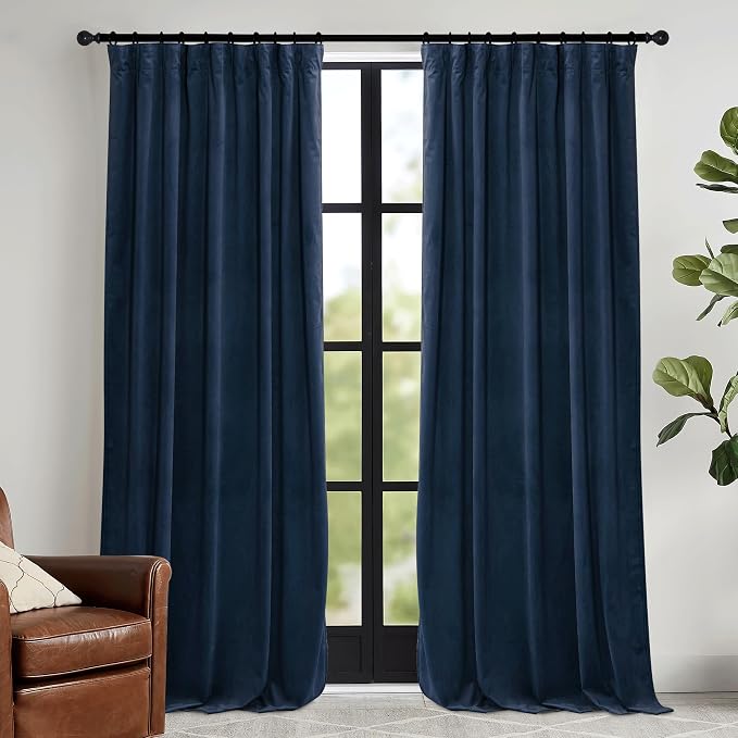 RYB HOME Navy Blue Velvet Blackout Curtains 96 inches by RYBHOME
