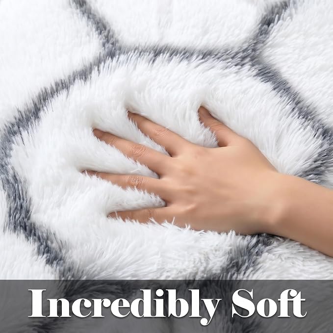 6x9 Area Rugs for Living Room Bedroom, Large Fluffy White and Grey Throw Rug - Image 2