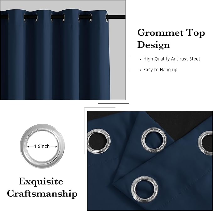 RYB HOME Navy Blue Blackout Curtains 94 inches Length - Image 2