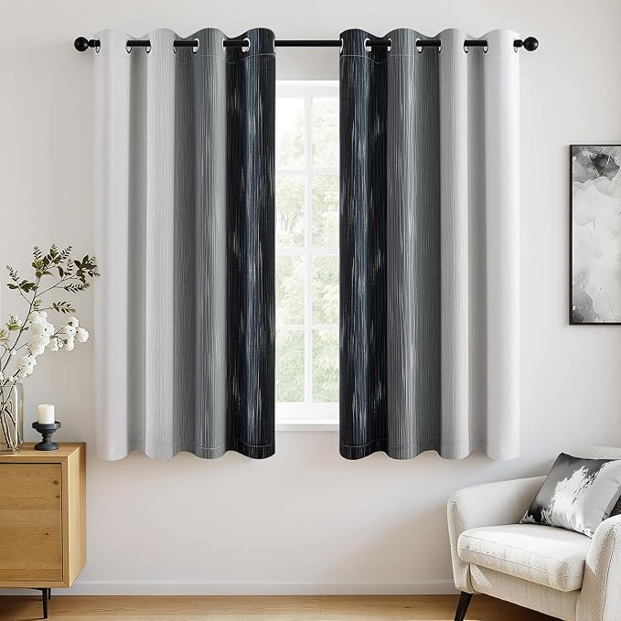 MIULEE Black and Greyish White Ombre Blackout Curtains 52Wx63L Set of 2 | Full - Image 3