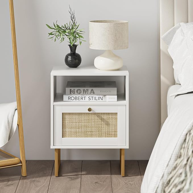 Masupu Rattan Nightstand, Modern Boho Farmhouse Wood Bedside Table - Image 8