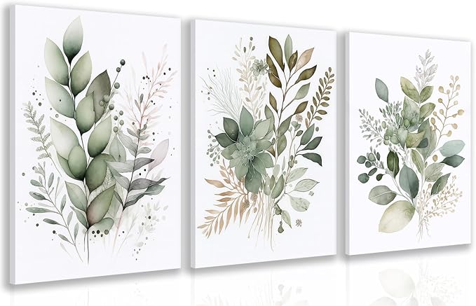 LLEEMPI Framed Sage Green Botanical Wall Art Set of 3, 12x16 Inch Prints | by Unknown