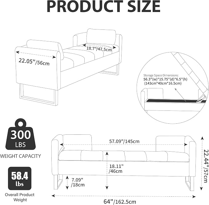 Chifee & Vingol 64" W Storage Benches End of Bed Bench - Image 2