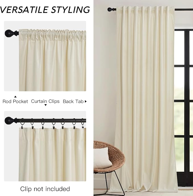 RYB HOME Velvet Curtains 102 inches Long, Extra Long High Ceiling Curtains | - Image 3