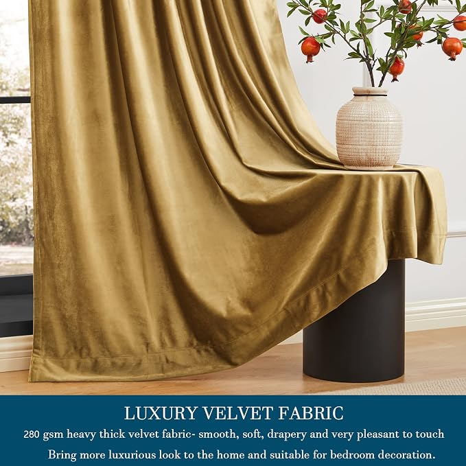 Luxury Gold Velvet Curtains 96 inch Length - Image 4