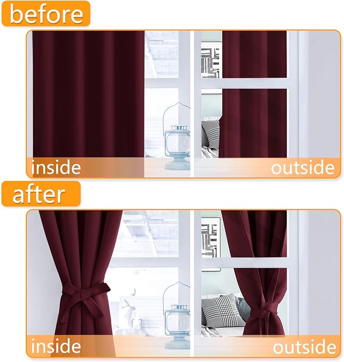 Blackout Curtains for Bedroom, 60 x 63 Inches Length, Burgundy | Thermal - Image 4