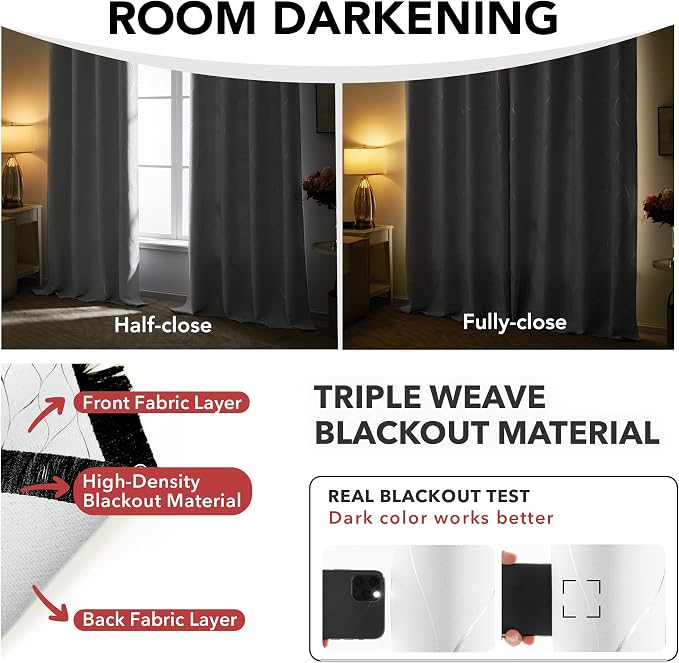 Deconovo Curtains for Living Room, Pattern Blackout Curtains 63 Inches Long | - Image 6