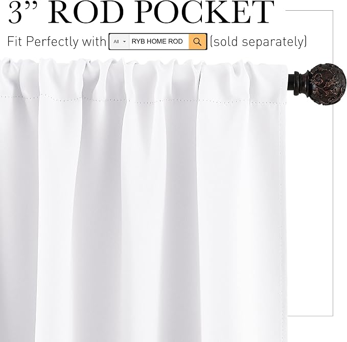 RYB HOME Short Curtains for Bedroom, Room Darkening Insulated | Rod Pocket - Image 2