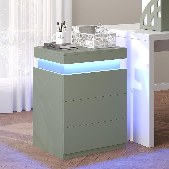 ADORNEVE Green Nightstand with Charging Station and LED Lights | Night Stand - Image 8