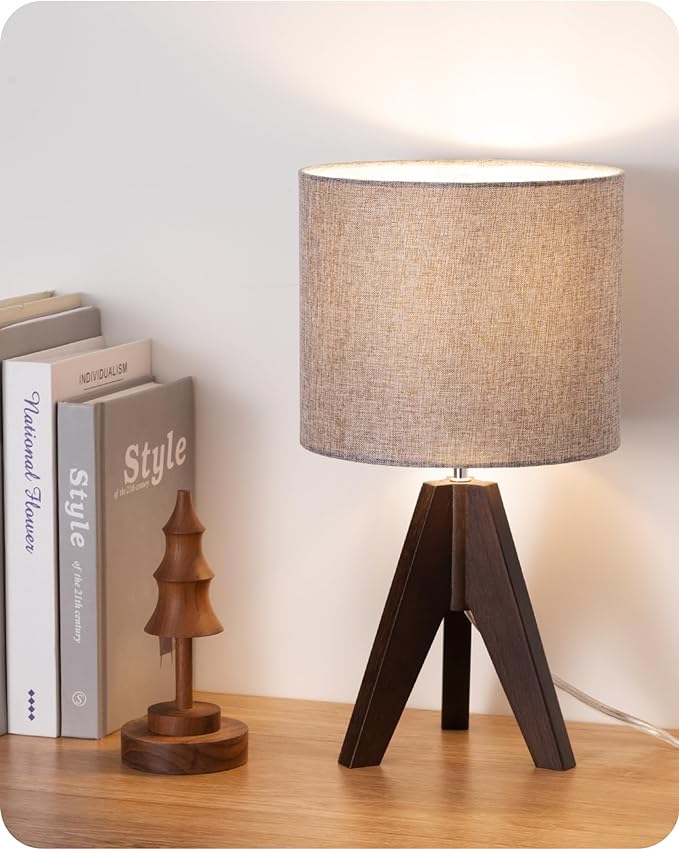 EDISHINE Boho Small Table Lamp, Wood Lamp, 14.2 Inch | Walnut Color Tripod by EDISHINE