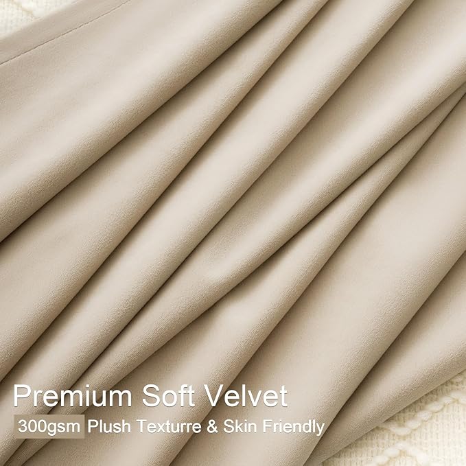 92 Inch Long Velvet Pinch Pleated Curtains 2 Panels Neutral Beige White Viral - Image 4