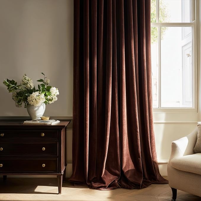 96 inches Long Brown Velvet Blackout Curtains - Image 5