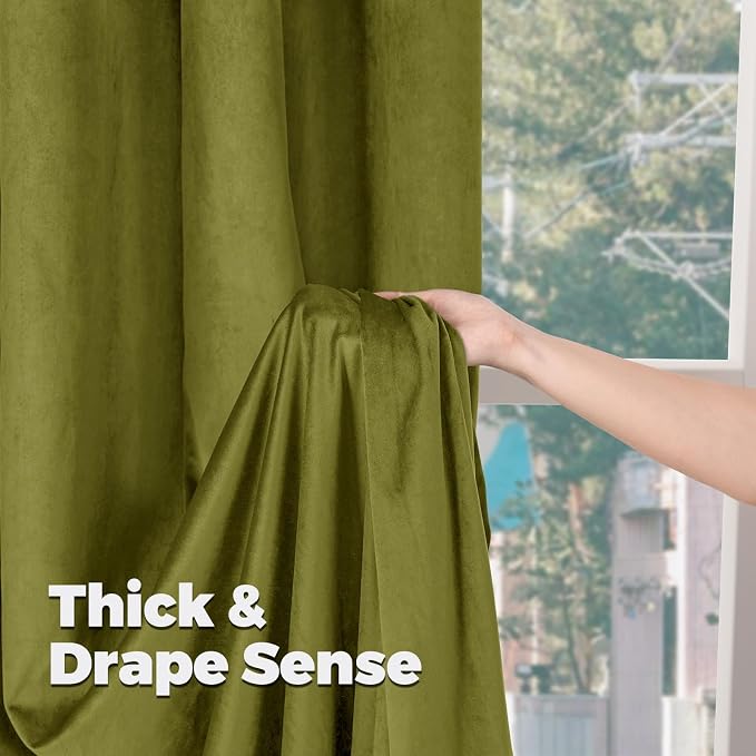 BGment Moss Green Velvet Blackout Curtains, 52 x 102 Inch | Super Soft - Image 7