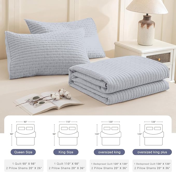 CozyTide Oversized King Bedspread 128"x120", Stone-Washed Cotton Light Blue - Image 7