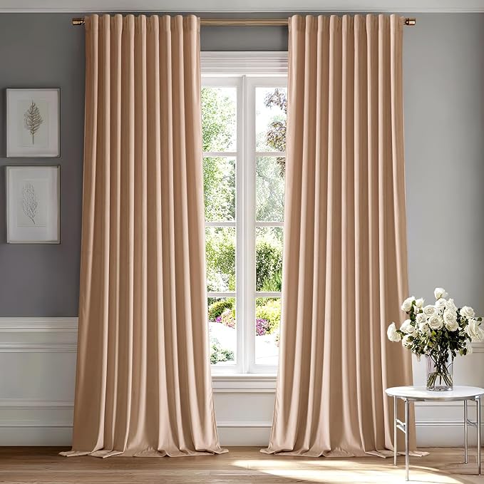 MIULEE Blush Beige Velvet Pinch Pleat Blackout Curtains W52 X L84 Inches | 2 - Image 2
