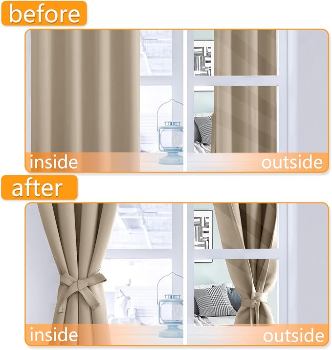 Blackout Curtains for Bedroom, 52 x 63 Inches Length Taupe 2 Panels | Thermal - Image 4
